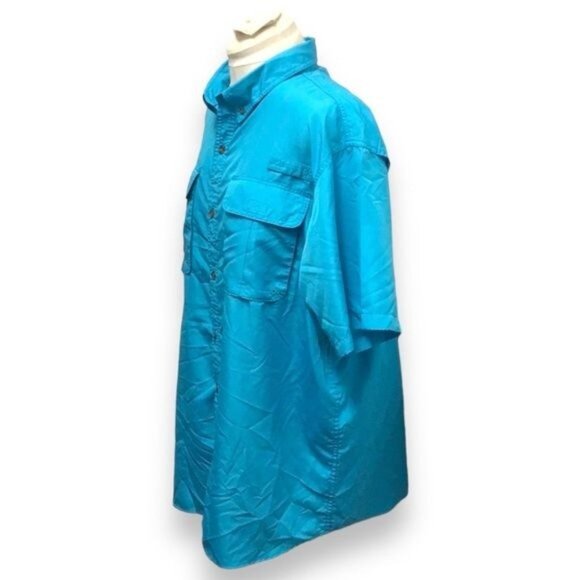 RedHead Mens 2XL Short Sleeve Shirt Turquoise Button-Up Polyester Fisherman Styl - Picture 2 of 7